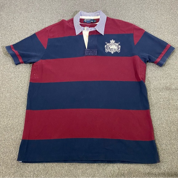 Vintage Polo Ralph Lauren Embroidered Striped Rugby Polo Shirt Size Large - Picture 1 of 9